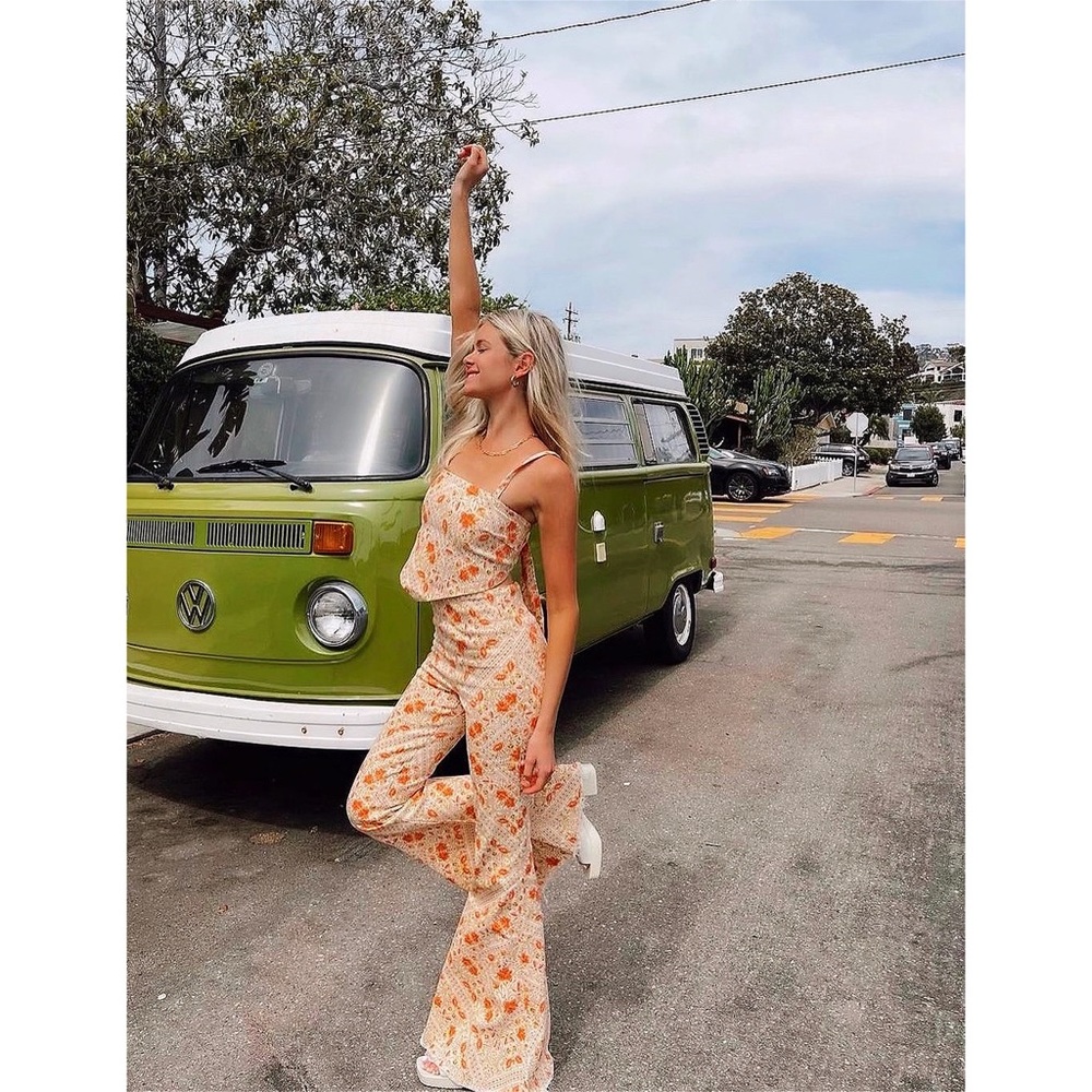 Show Me Your MuMu Cream Orange Floral Boot Cut Bell Bottoms and Crop Top